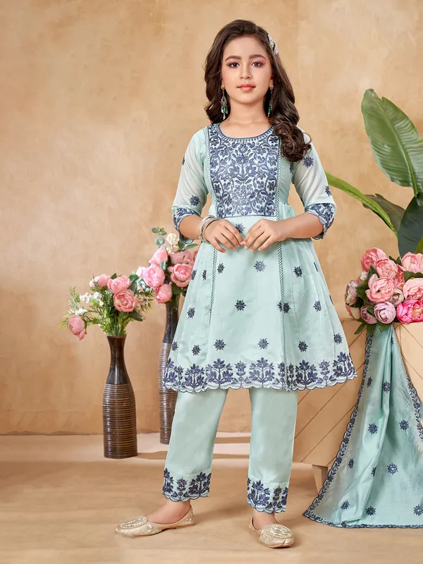 Pista green pakistani salwar silk suit with embroidery weaving