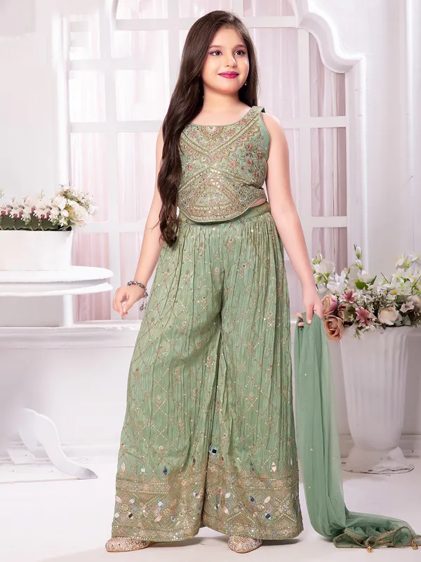 Pista green palazzo suit in silk fabric