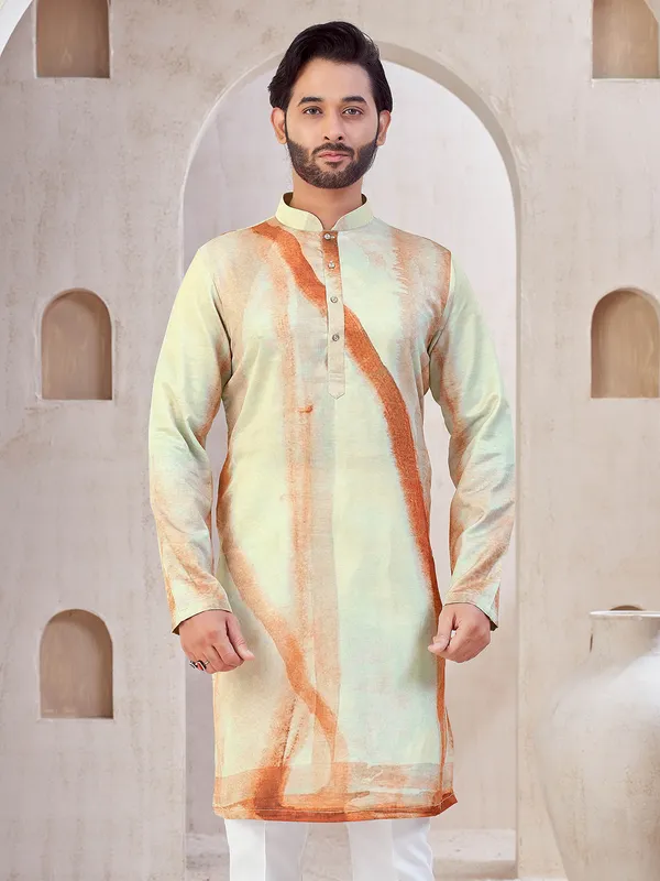 Pista green printed cotton kurta suit