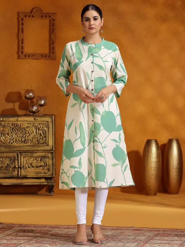Pista green printed cotton kurti for casual wear
