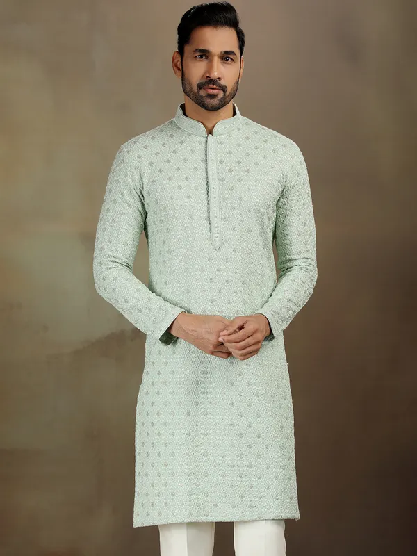 Pista green rayon kurta for graceful look