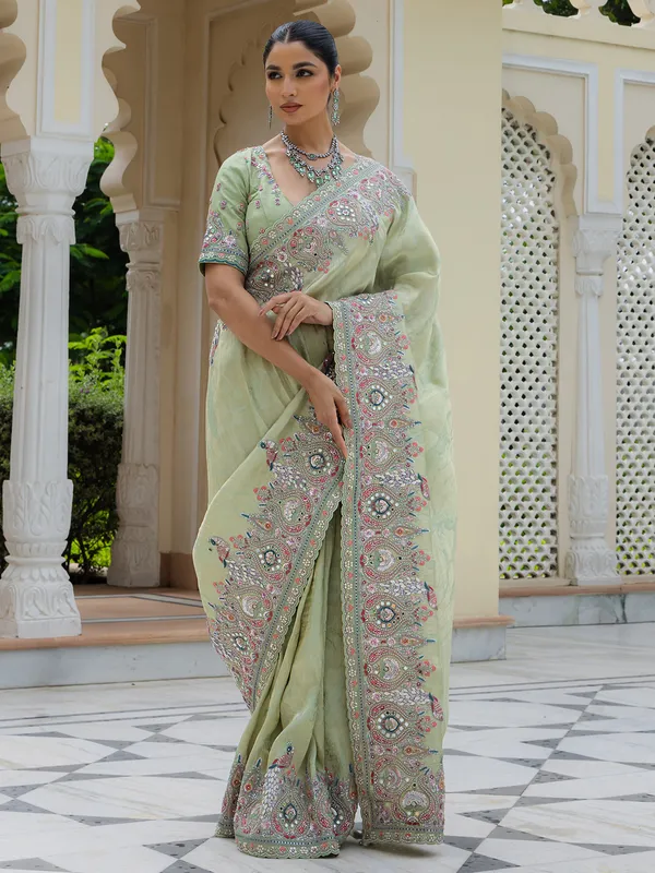 Pista green saree in premium silk