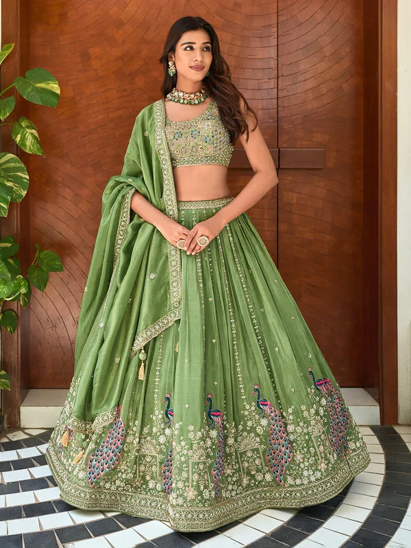 Pista green silk lehenga choli wirh dupatta