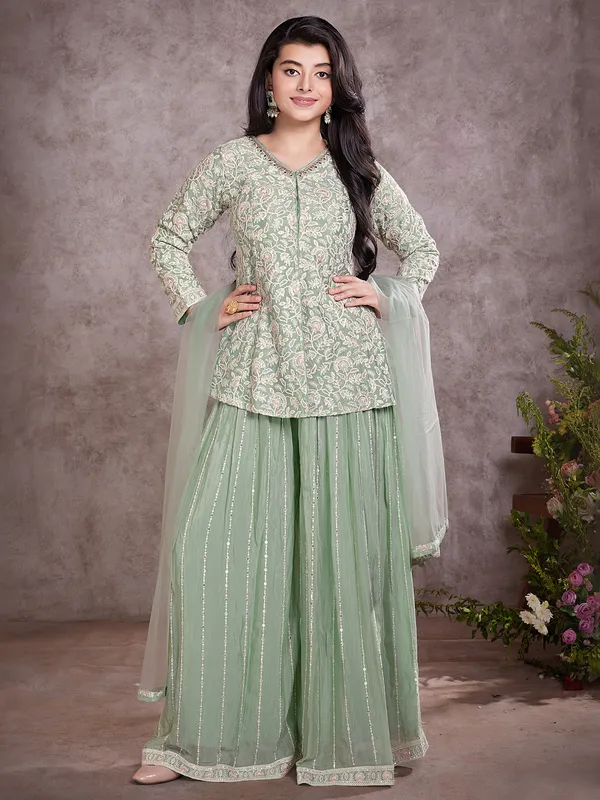 Pista green silk palazzo suit for festive