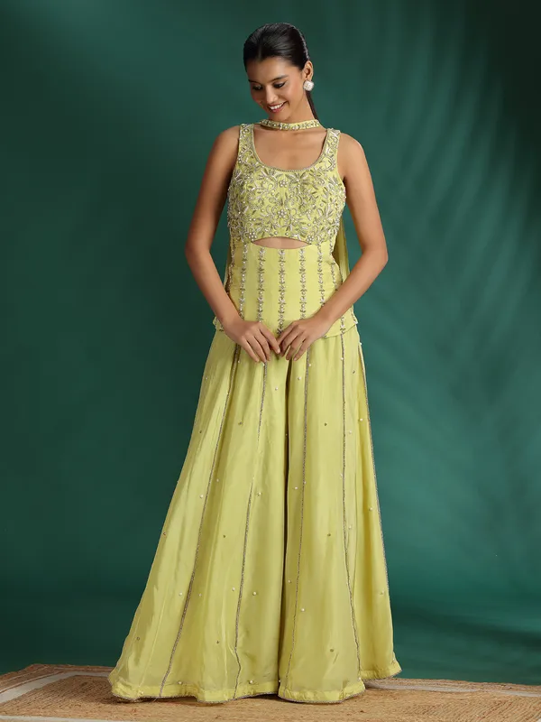 Pista green silk palazzo suit with dupatta