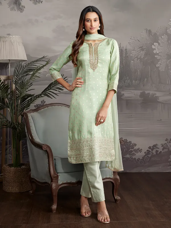 Pista green silk salwar suit with dupatta for wedding wear