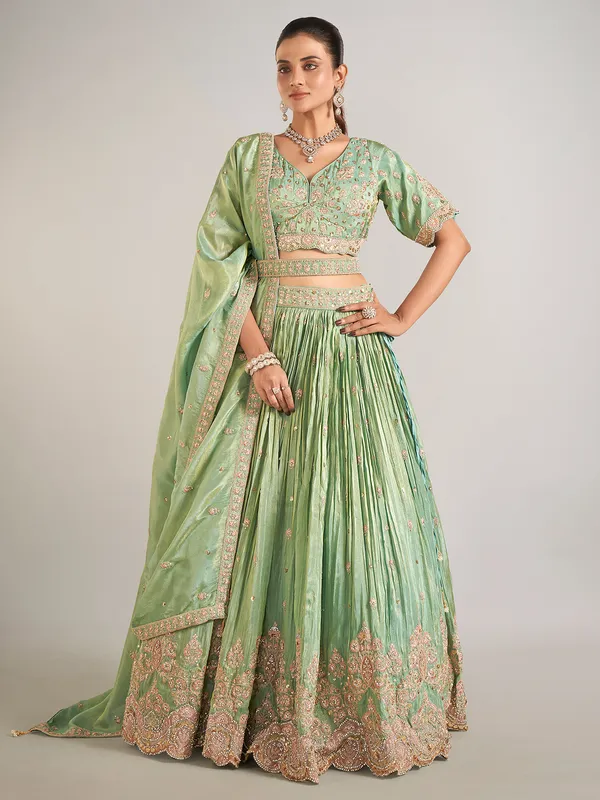 Pista green silk wedding wear lehenga choli