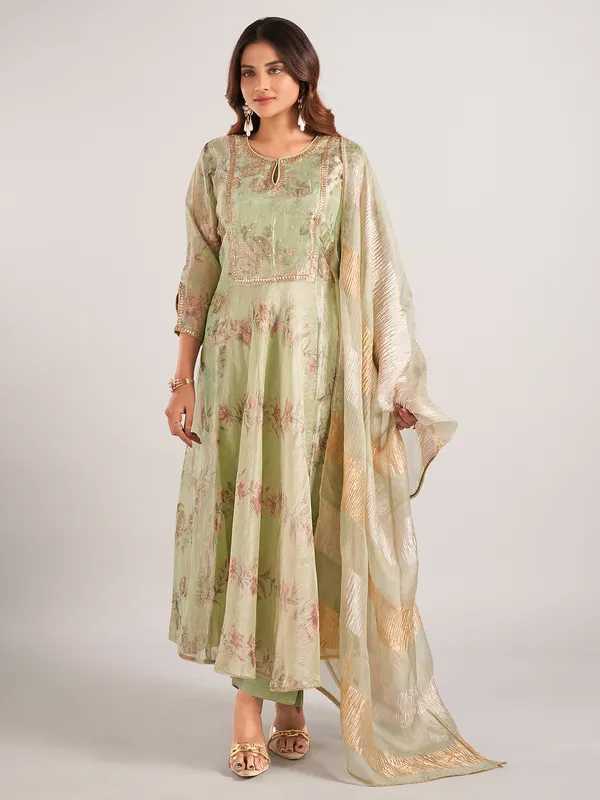 Pista green soft organza wedding wear salwar suit