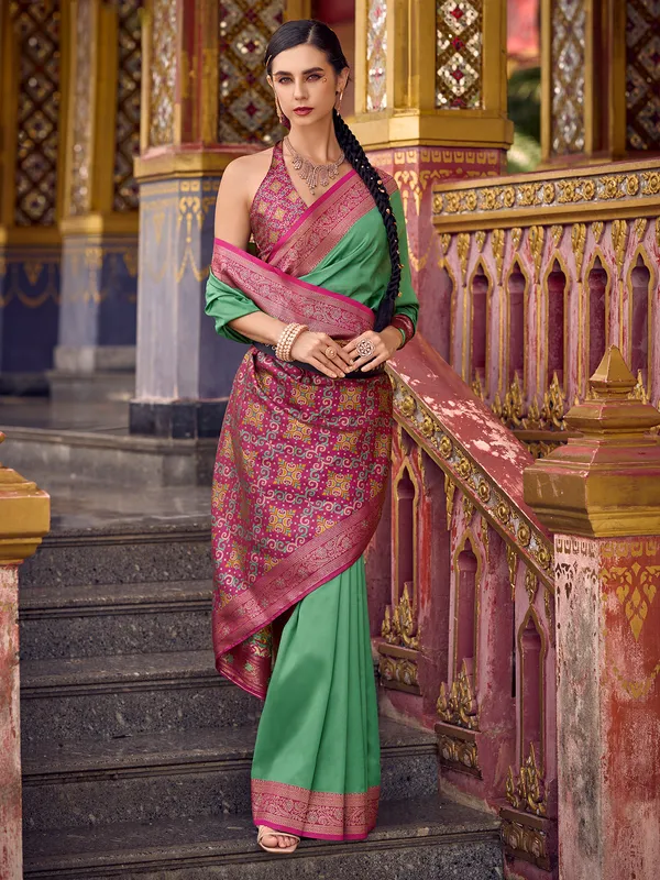 Pista green soft silk saree for festive