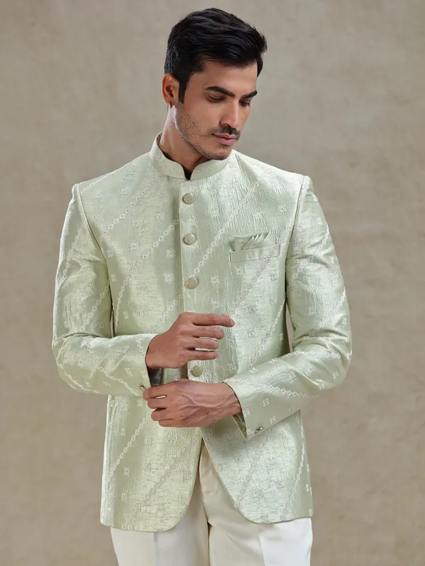 Pista green textured bandh gala jodhopuri suit
