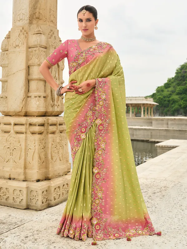 Pista green tissue silk designer saree