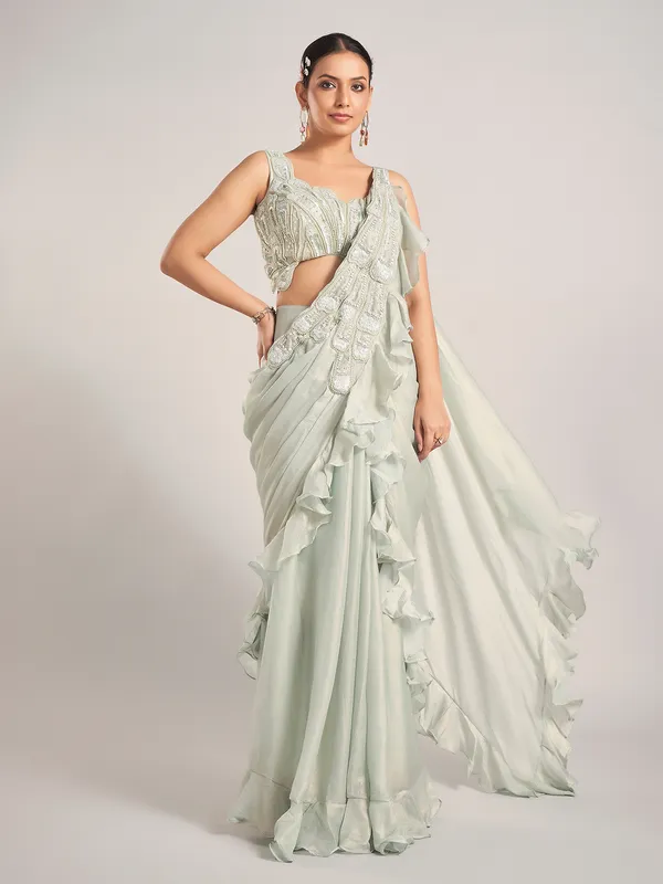 Pista green tissue silk party saree