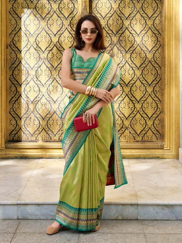 Pista green tissue silk saree for festive