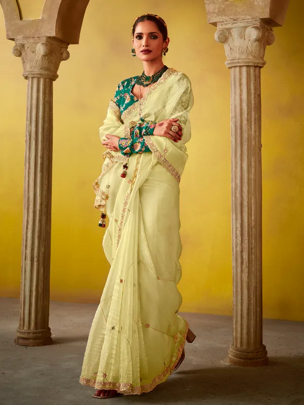 Pista green tissue silk saree for partywear