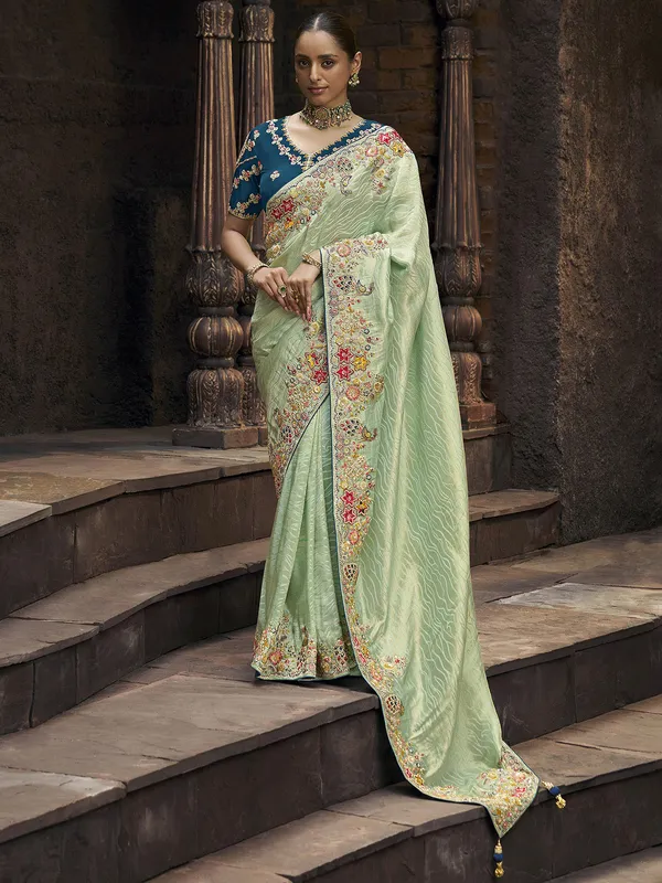 Pista green viscose saree for wedding