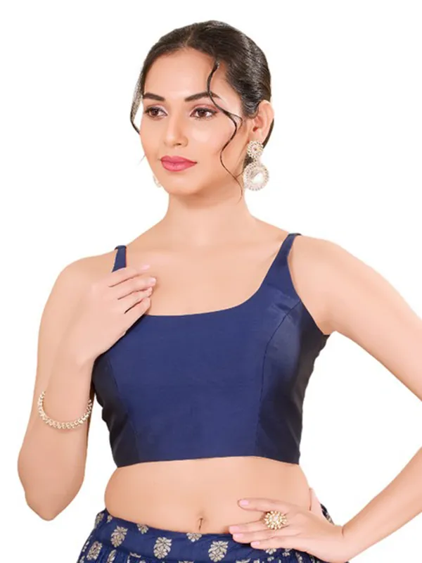 Plain blue silk readymade blouse