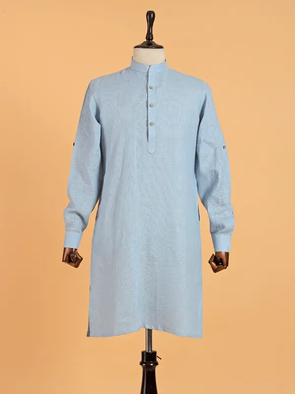 Plain cotton blue kurta for men