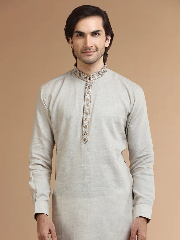 Plain linen beige kurta suit