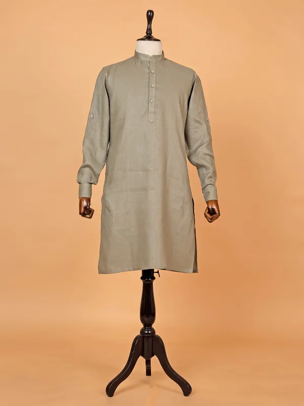 Plain olive cotton kurta set for men
