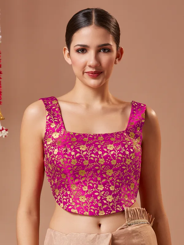 Plain pink silk blouse with square neckline