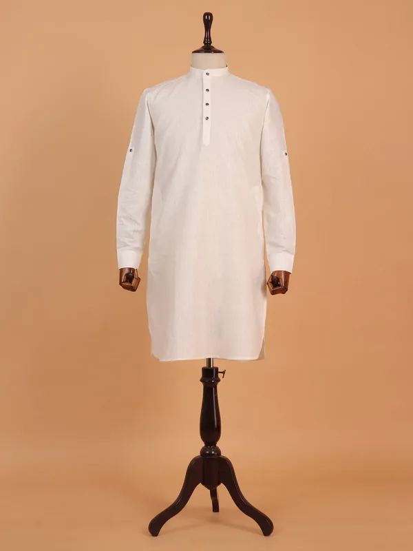 Plain white cotton kurta for men