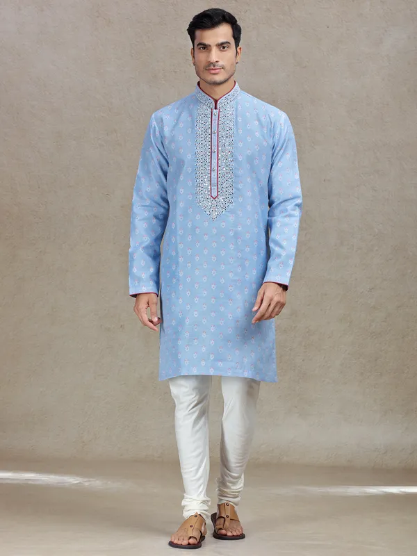 Powder blue serene sophistication in silk kurta set