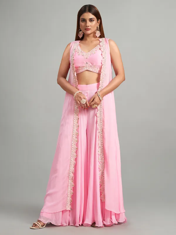 Preety pink georgette palazzo suit