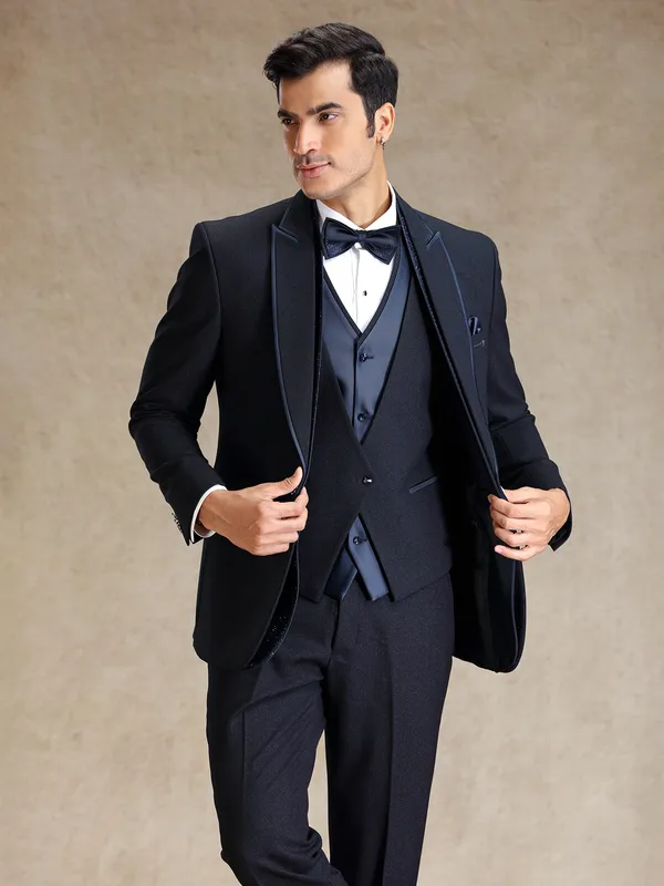 Premium Navy terry rayon tuxedo 5 pcs suit for men