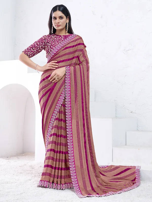Pretty brown and purple printed saree
