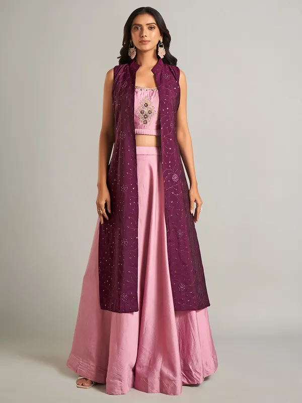 Pretty pink silk jacket style lehenga choli