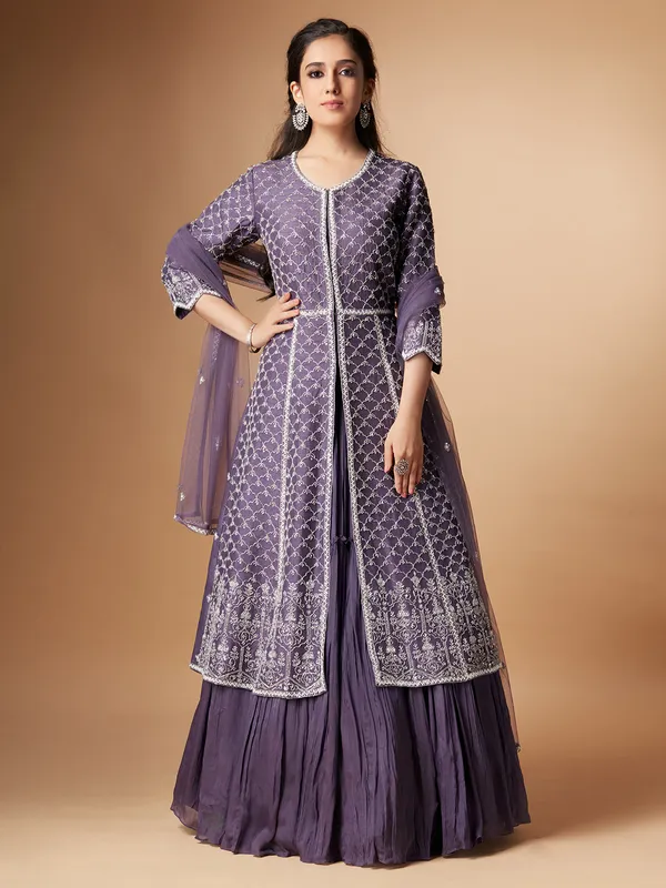 Pretty purple raw silk lehenga suit