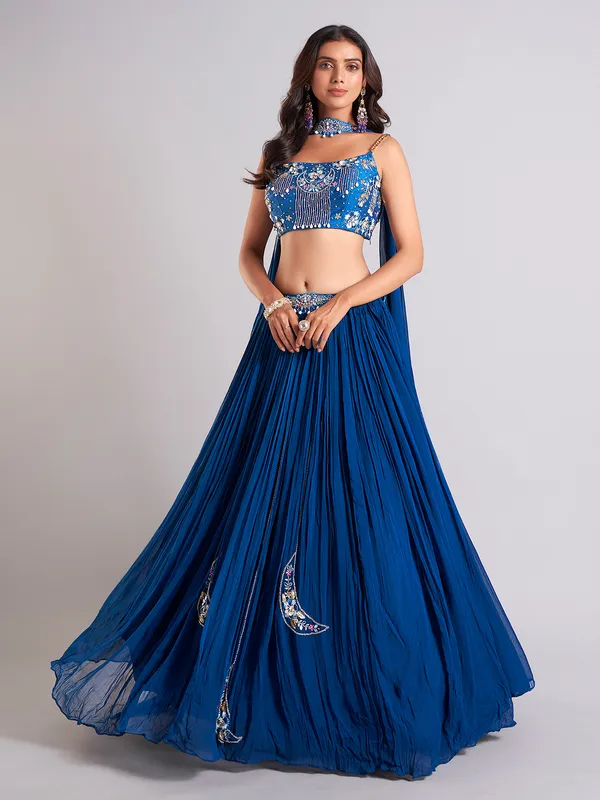 Pretty teal blue lahenga choli in georgette