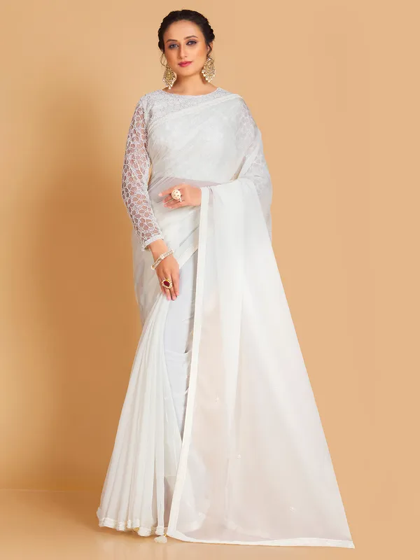 Pretty white soft organza saree