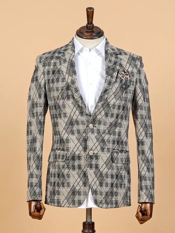 Printed beige terry rayon blazer