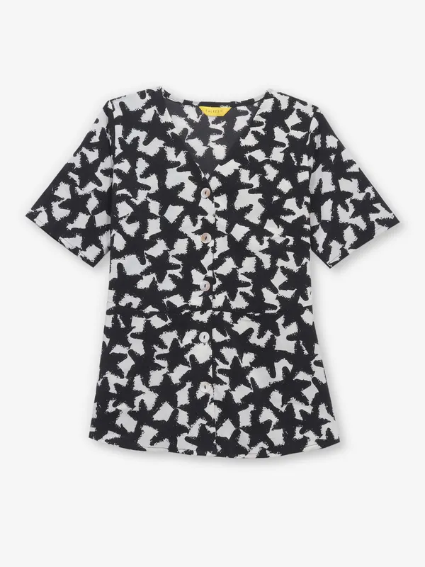 Printed black top for women in silk