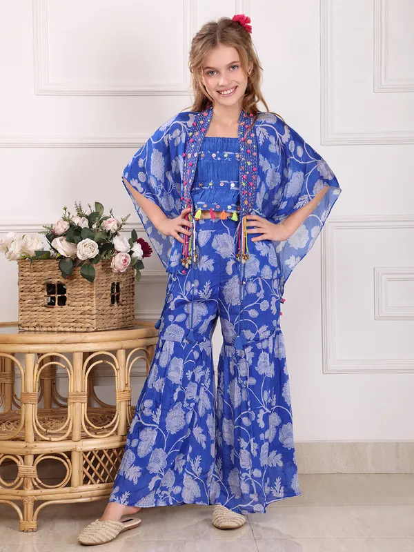 Printed blue silk co-ord set