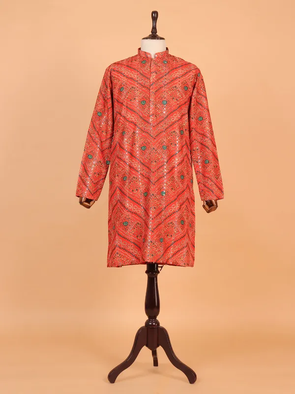 Printed cotton orange kurta suit
