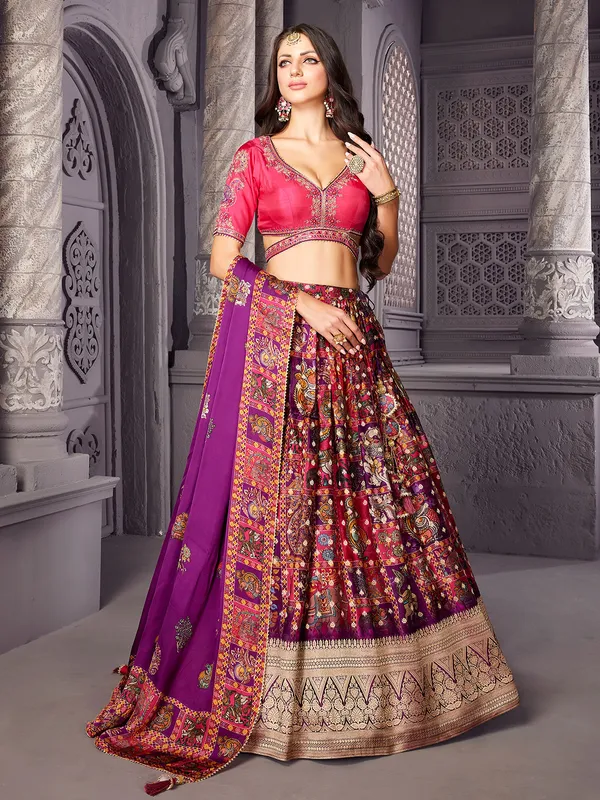 Printed dark pink lehenga choli