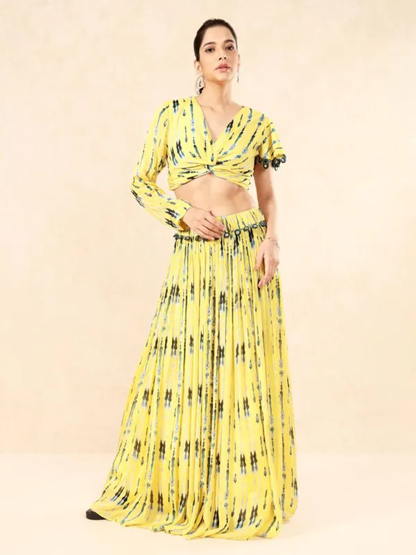 Printed georgette mustard yellow lehenga choli