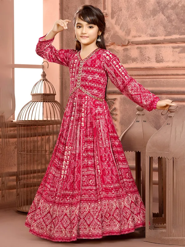 Printed magenta gown in georgette
