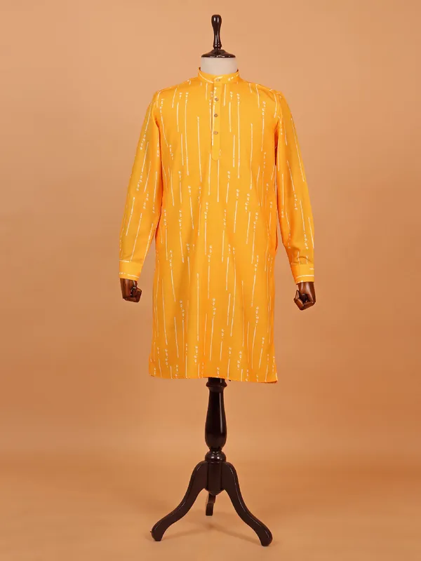 Printed mstard yellow kurta set