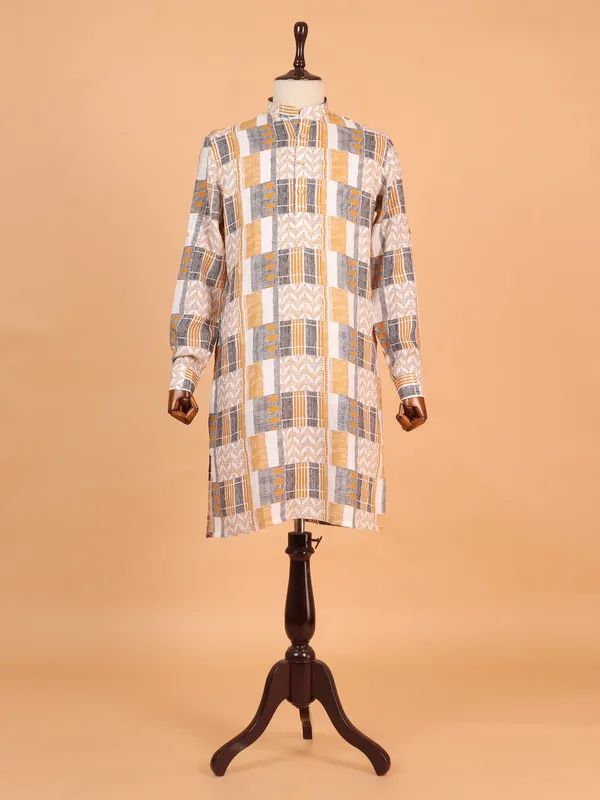 Printed multicolor cotton festive style kurta for men