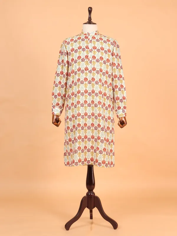 Printed multicolor cotton kurta for men