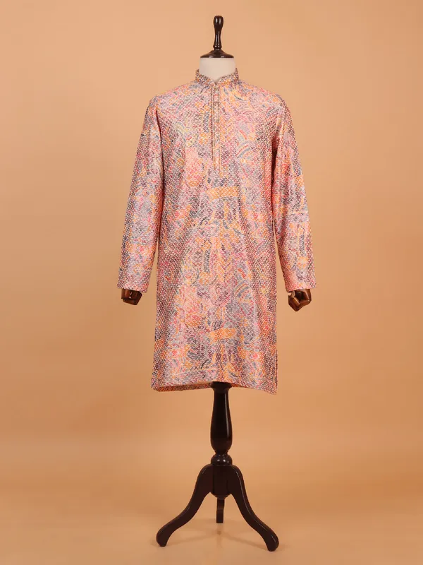 Printed multicolour cotton kurta suit for men