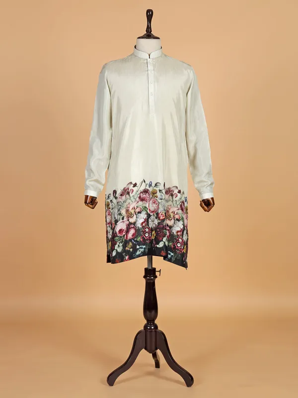 Printed new off white silk kurta suit for men