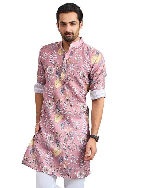 Printed onion pink festive wear kurta