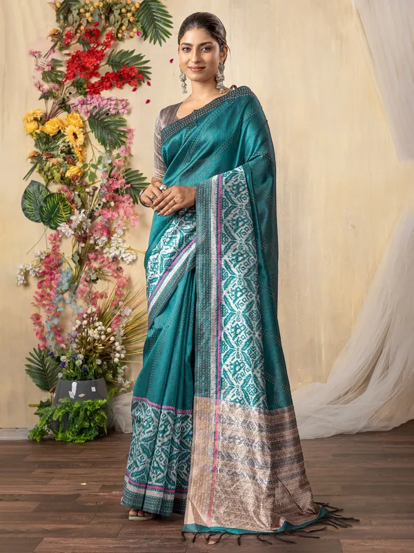 Printed pastel blue shynthetics saree