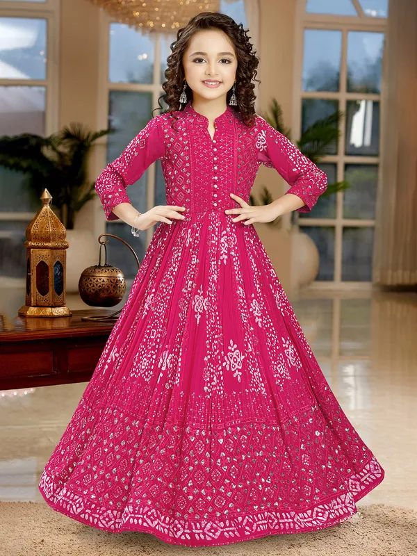 Printed pint georgette gown for girls