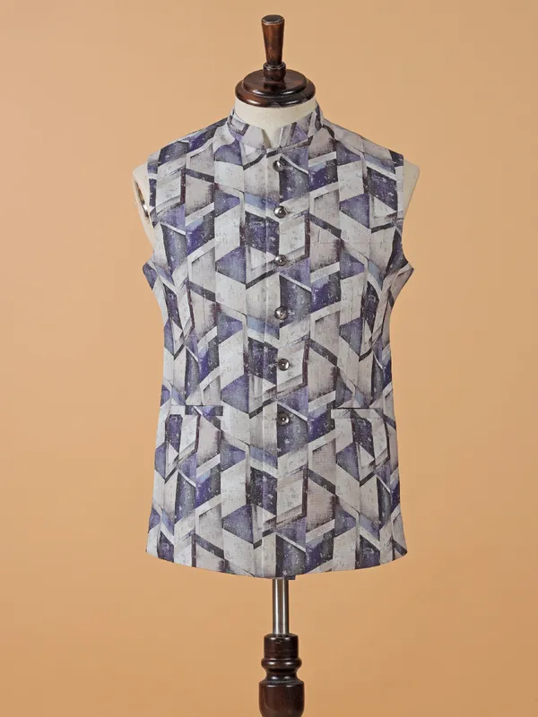 Printed purple printed waistcoat