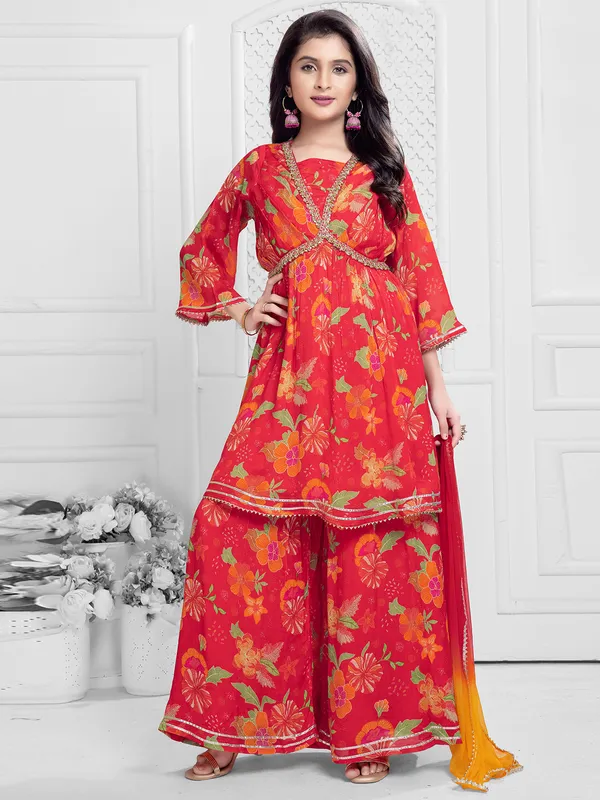 Printed red cotton palazzo set